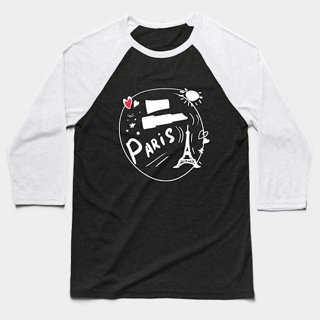 White drawing with a red heart. Stylish print on the theme of Paris. Baseball T-Shirt by Art KateDav